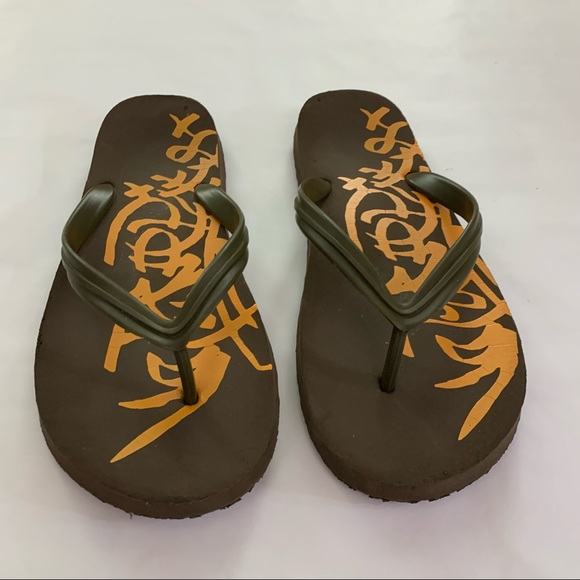 Brown/Orange Flip Flops Graffiti - Mens OS - Picture 3 of 5